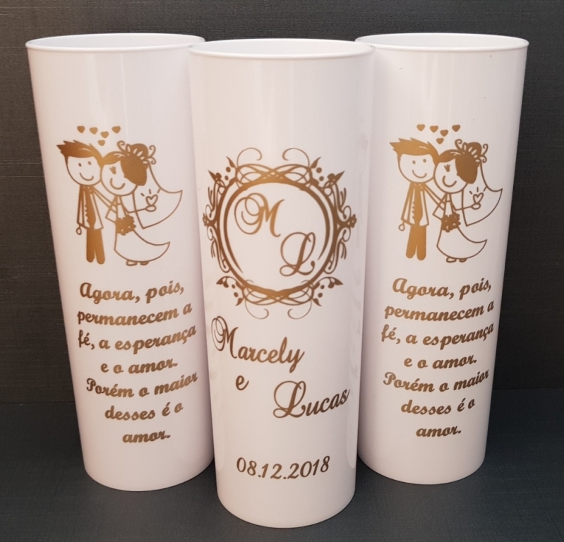 Copos Acrílico Personalizado Casamento Preço Caierias - Copos Acrílico com Tampa Personalizado